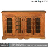 Antique Old Door Carved Solid Wood Sideboard Brown